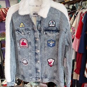 Justice Blue Jean Jacket with Patches and White Lining